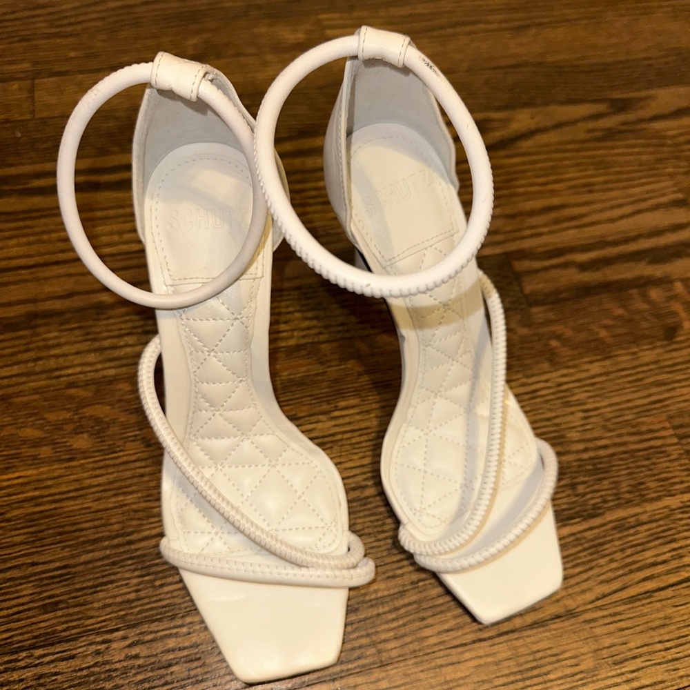 SCHUTZ White Strappy High Heel Sandals